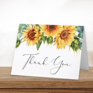 Carte De Remerciements Fête des mariées d'aquarelle de tournesol Eucalypt