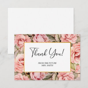 Carte De Remerciements Fête des mariées d'aquarelle florale Rose
