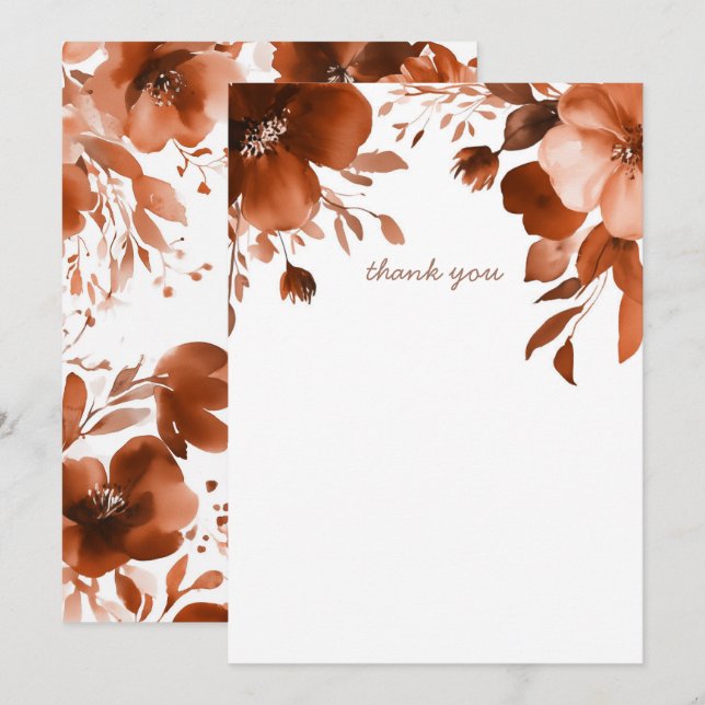 Carte De Remerciements Fête des mariées d'aquarelle Mocha Blooms sur mesu (Devant / Derrière)