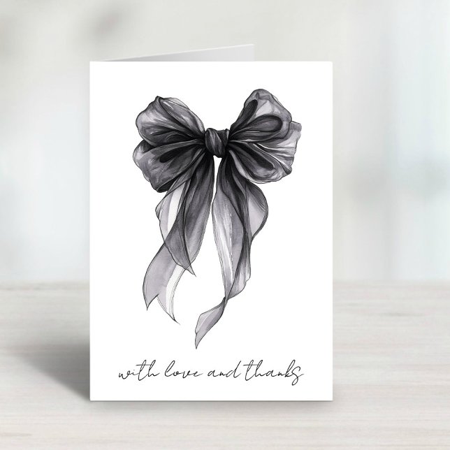 Carte De Remerciements Fête des mariées d'aquarelle noire Coquette Bow (Créateur téléchargé)