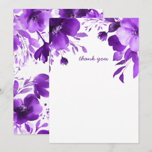 Carte De Remerciements Fête des mariées d'aquarelle pourpre fleurie PERSO