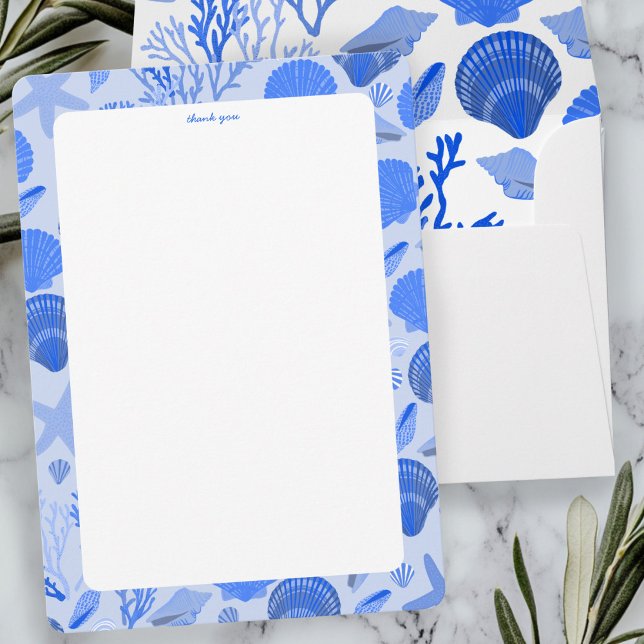 Carte De Remerciements Fête des mariées de coquillages Elégant Blue Beach (Seashells Bridal Shower Elegant Blue Beach CUSTOM Thank You Card
)
