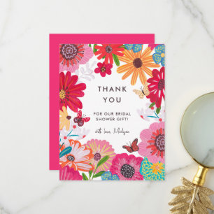 Carte De Remerciements Fête des mariées de Fleur sauvage rose vif