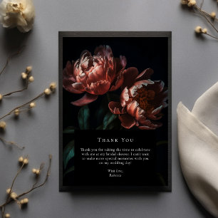 Carte De Remerciements Fête des mariées de fleurs gothiques noires foncée