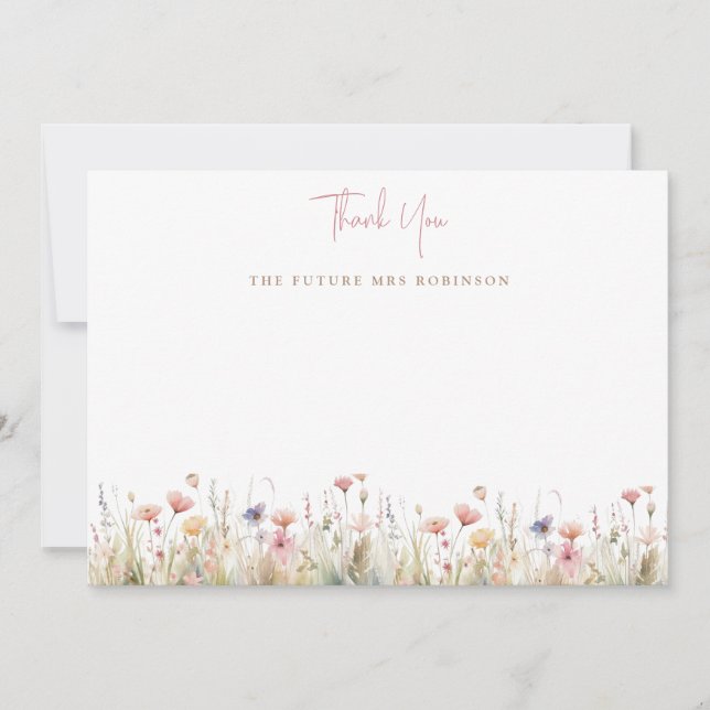 Carte De Remerciements Fête des mariées de fleurs sauvages roses (Devant)