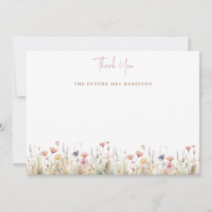Carte De Remerciements Fête des mariées de fleurs sauvages roses