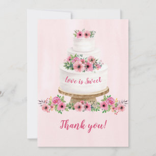 Carte De Remerciements Fête des mariées de gâteau Mariage rose Aquarelle