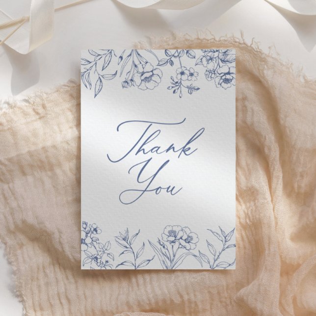 Carte De Remerciements Fête des mariées de la Chinoiserie Florale bleue (Créateur téléchargé)