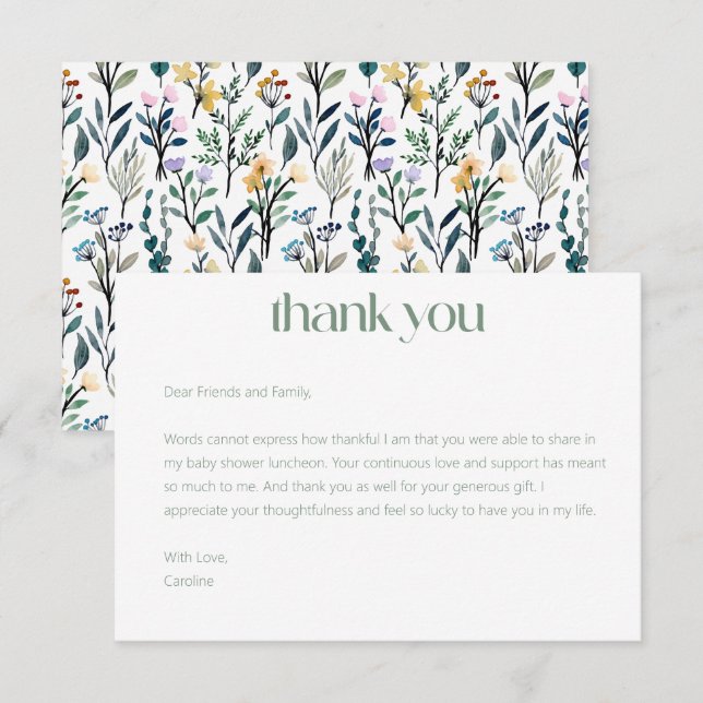 Carte De Remerciements Fête des mariées de message personnalisé du Fleur  (Devant / Derrière)
