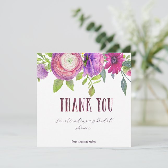 Carte De Remerciements Fête des mariées de rêve Floral Mulberry (Debout devant)