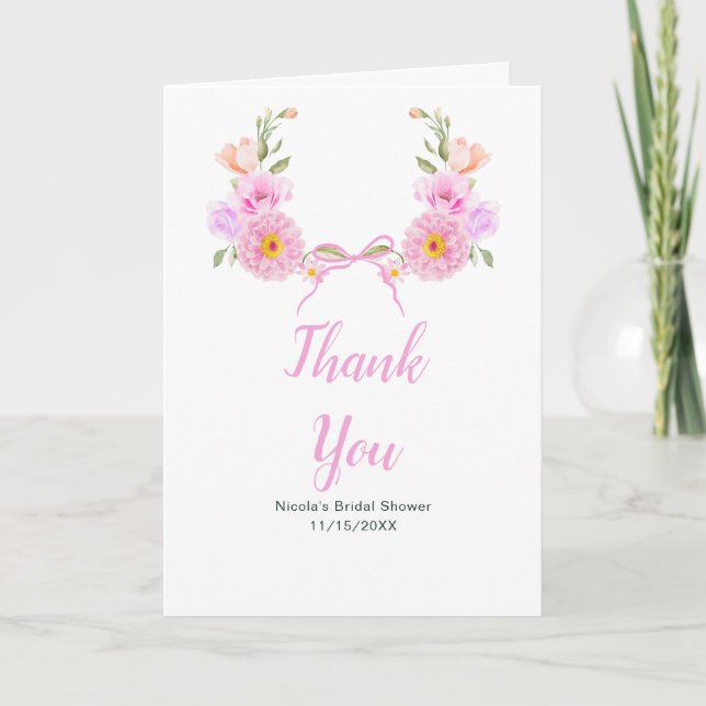 Carte De Remerciements Fête des mariées de ruban rose (Devant)