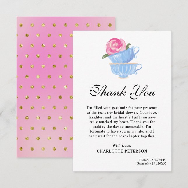 Carte De Remerciements Fête des mariées de Tea Party à l'aquarelle (Devant / Derrière)