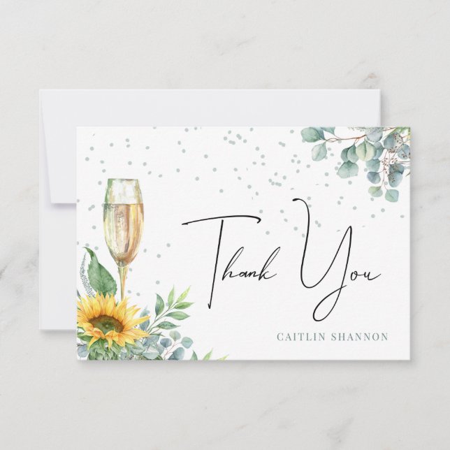 Carte De Remerciements Fête des mariées de tournesol Champagne (Devant)
