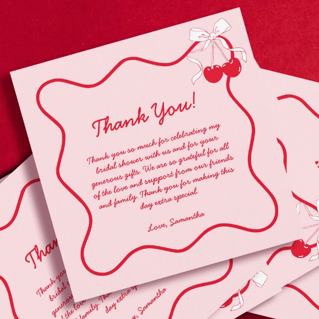 Carte De Remerciements Fête des mariées de Valentines aux cerises roses r (Créateur téléchargé)
