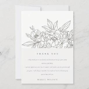 Carte De Remerciements Fête des mariées d'esquisse florale Brown minimale