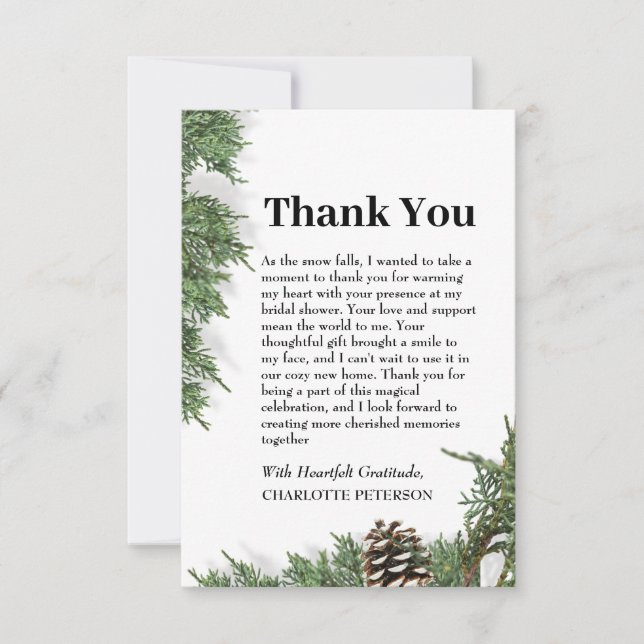 Carte De Remerciements Fête des mariées d'hiver Pine Cone (Devant)