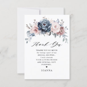 Carte De Remerciements Fête des mariées en ardoise rose Rose bleu Dusty