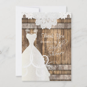 Carte De Remerciements Fête des mariées en bois rustique et dentelle