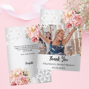 Carte De Remerciements Fête des mariées en dentelle rose argenté