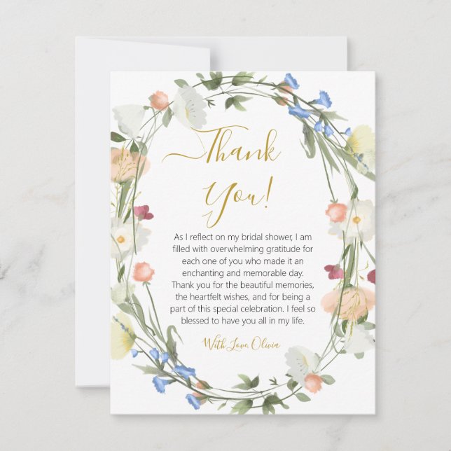 Carte de remerciements Fête des mariées fleur sauv (Devant)