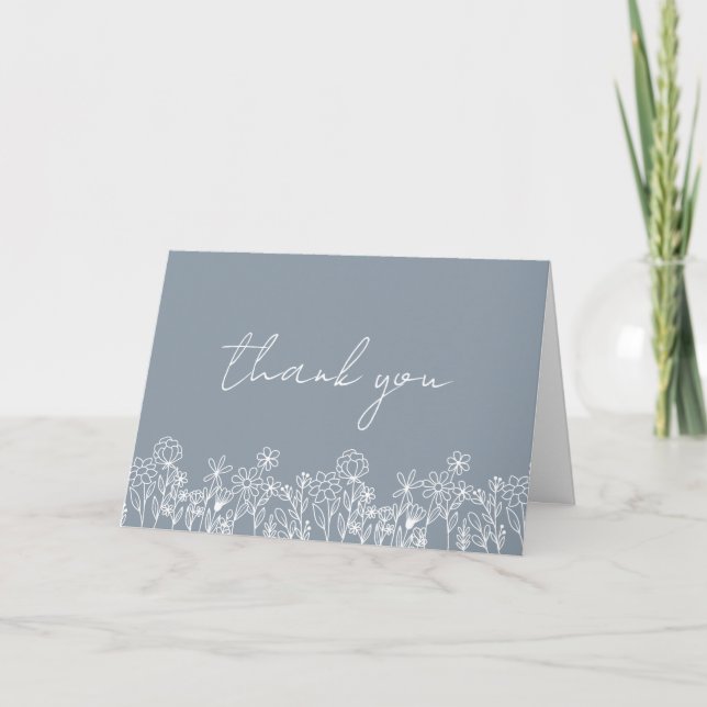 Carte De Remerciements Fête des mariées Fleur sauvage bleu Dusty (Devant)