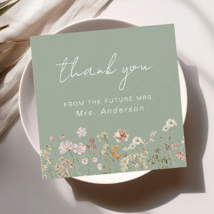 Carte De Remerciements Fête des mariées Fleur sauvage Sage Green