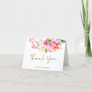 Carte De Remerciements Fête des mariées Fleurs d'aquarelle rose personnal