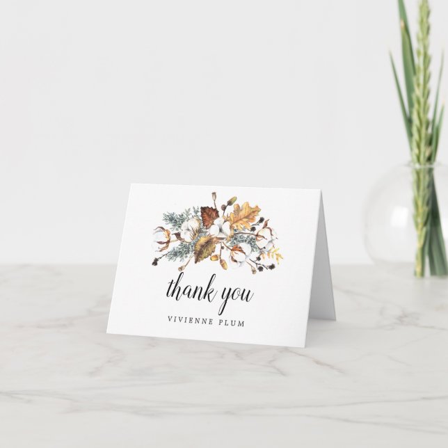 Carte De Remerciements Fête des mariées florale blanche d'automne (Devant)