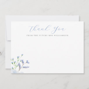 Carte De Remerciements Fête des mariées florale bleu clair plat