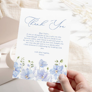Carte De Remerciements Fête des mariées florale bleu poussiéreux