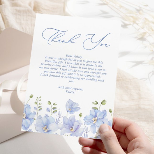 Carte De Remerciements Fête des mariées florale bleu poussiéreux (Créateur téléchargé)
