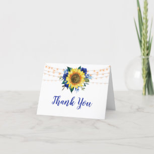Carte De Remerciements Fête des mariées florale bleu tournesol