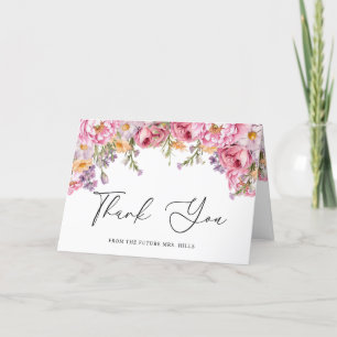 Carte De Remerciements Fête des mariées florale des pivoines roses modern
