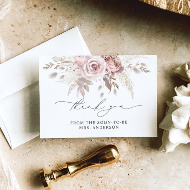 Carte De Remerciements Fête des mariées florale Dusty Rose (Créateur téléchargé)