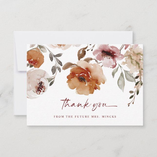 Carte De Remerciements Fête des mariées florale en terre cuite Boho (Devant)