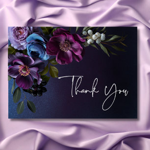 Carte De Remerciements Fête des mariées florale foncée Moody Blue Lavende