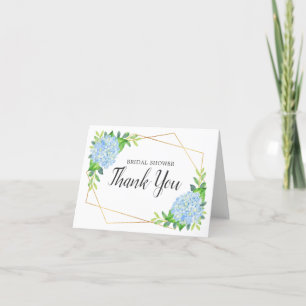 Carte De Remerciements Fête des mariées florale géométrique Blue Hydrange