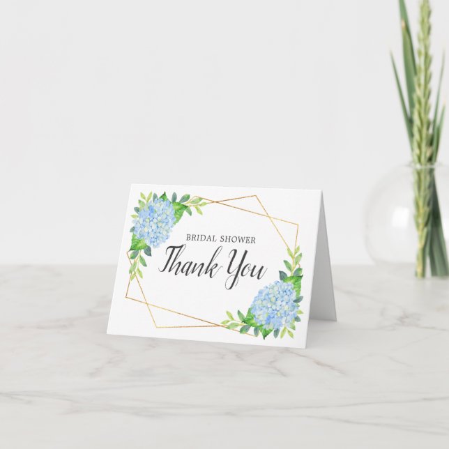 Carte De Remerciements Fête des mariées florale géométrique Blue Hydrange (Devant)