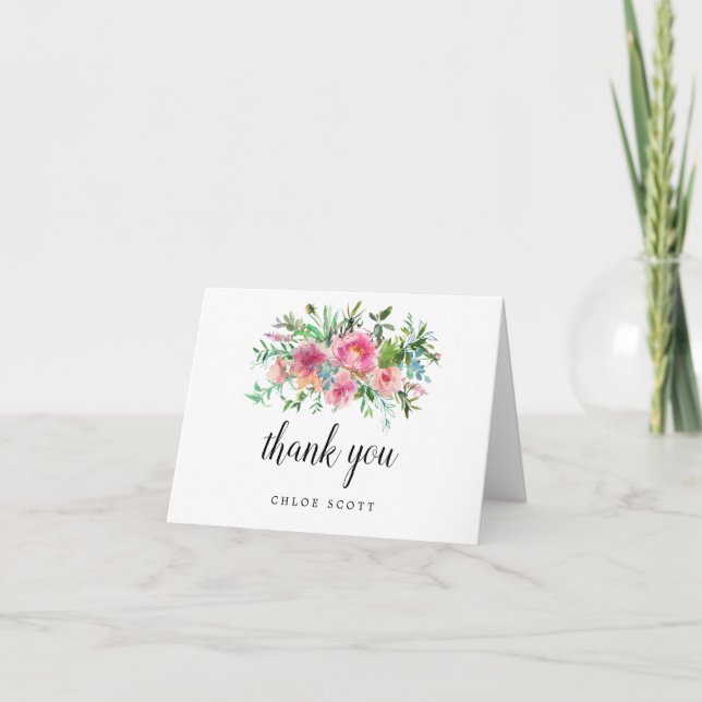 Carte De Remerciements Fête des mariées florale rose Peony Photo (Devant)