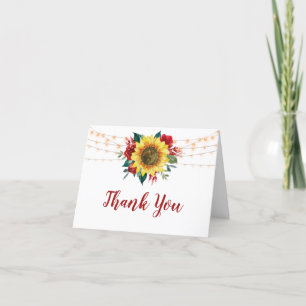 Carte De Remerciements Fête des mariées florale rouge tournesol