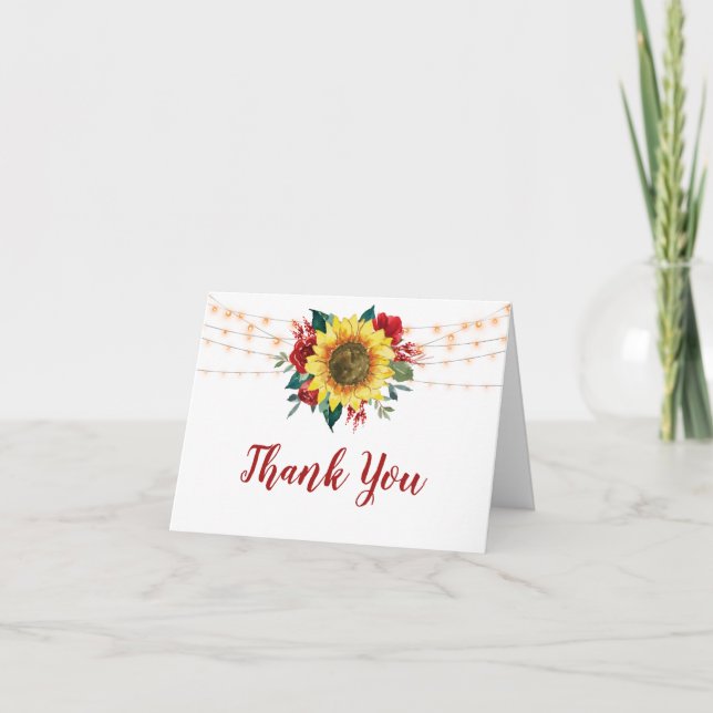 Carte De Remerciements Fête des mariées florale rouge tournesol (Devant)