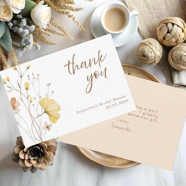 Carte De Remerciements Fête des mariées florale rustique chic jaune (Créateur téléchargé)