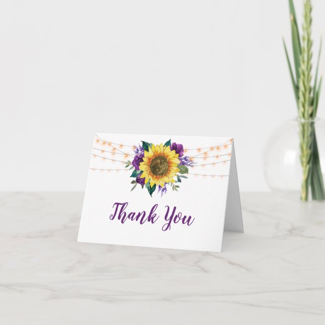 Carte De Remerciements Fête des mariées florale violet de tournesol (Devant)