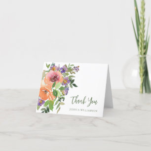 Carte De Remerciements Fête des mariées Florale violet orange pliée