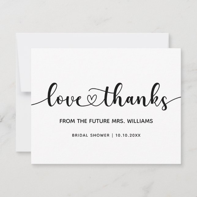 Carte De Remerciements Fête des mariées Futur Mme Chic Coeur tendance élé (Devant)