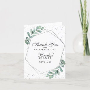 Carte De Remerciements Fête des mariées géométrique en argent Eucalyptus