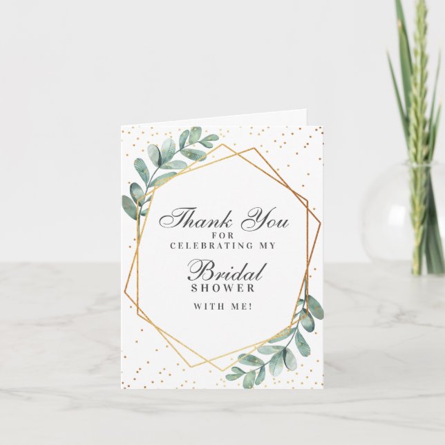 Carte De Remerciements Fête des mariées géométrique Eucalyptus Gold (Devant)