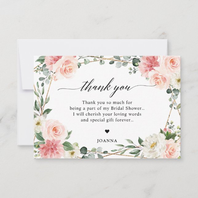 Carte De Remerciements Fête des mariées géométrique florale rose pâle (Devant)