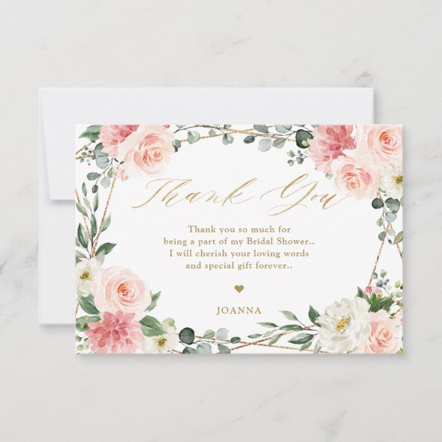 Carte De Remerciements Fête des mariées géométrique florale rose vif (Devant)
