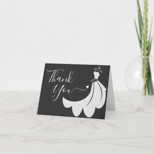 Carte De Remerciements Fête des mariées habillée en Mariage noir et blanc